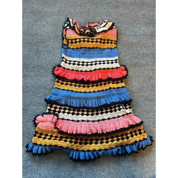 $950 Zimmermann Handmade Real Croch Tiggy Frill Tiered Pompom Dress Resort Sz 12 - Picture 12 of 16